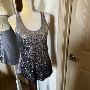 Express Silver and Black Sequin Tank Top